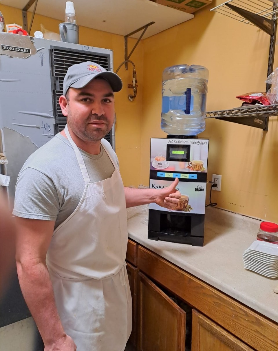 Café Desire machine installed in a restaurant prep area