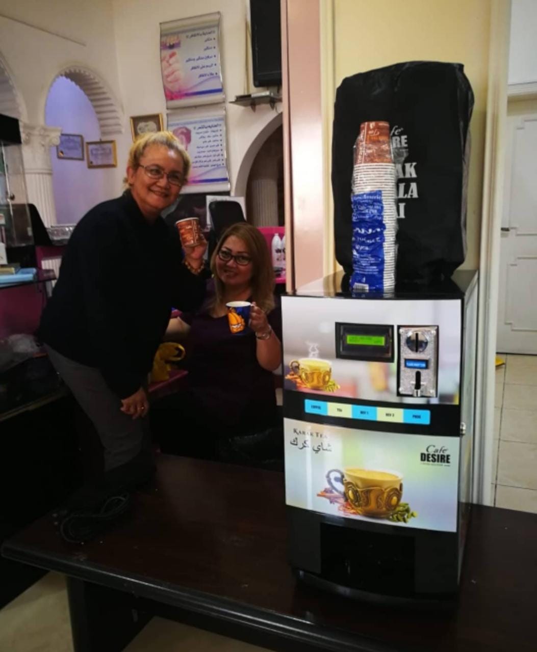 Café Desire karak machine installed at a clinic