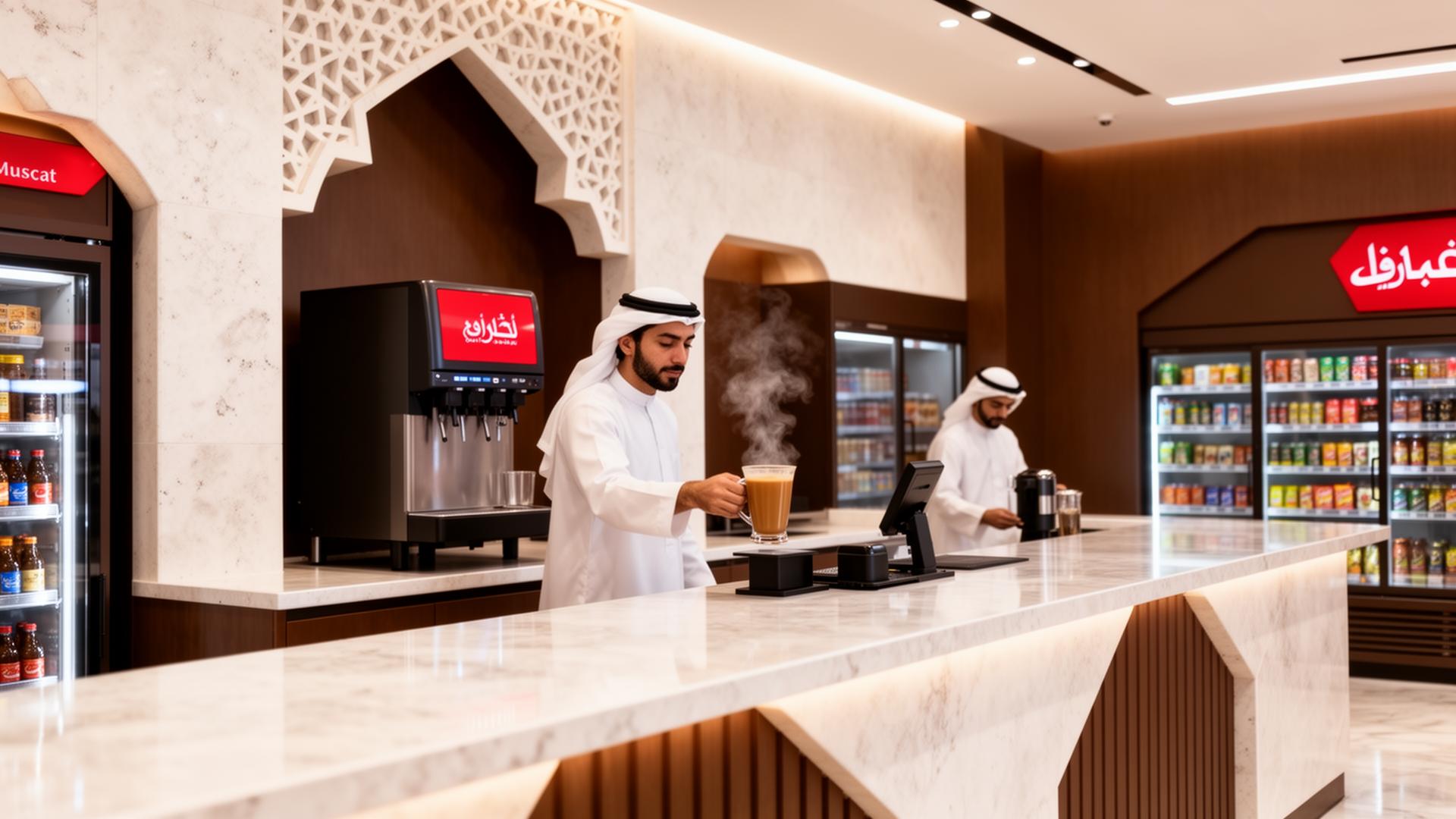 Premium beverage service installation at a modern Oman convenience store